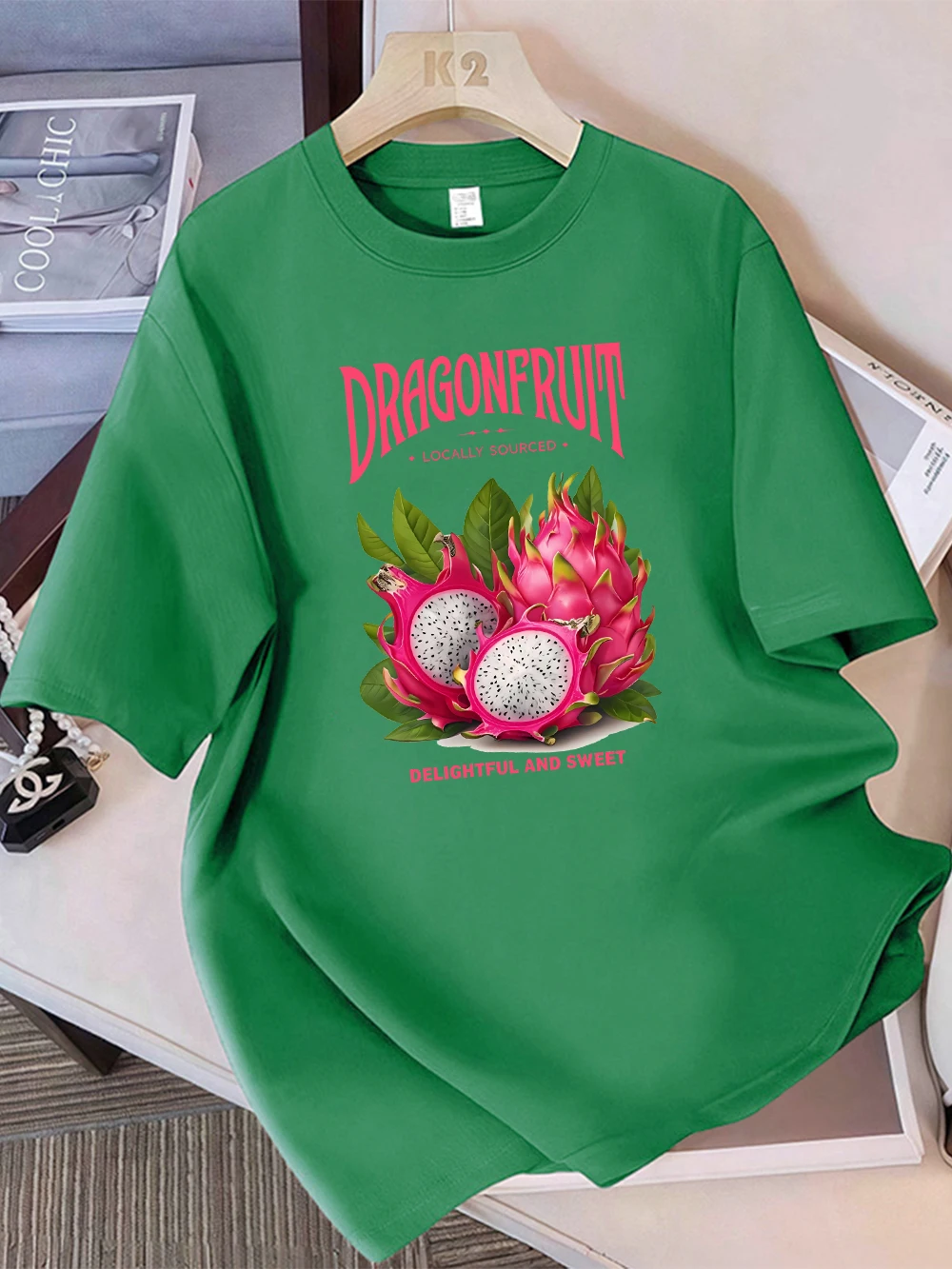Sommer-T-Shirts aus 100 % Baumwolle für Damen, Drachenfrucht, lokale Versorgung, Drucke, Tops, weich, locker, O-Ausschnitt, kurze Ärmel, Urlaubs-Frau-Kleidung – Detail 17