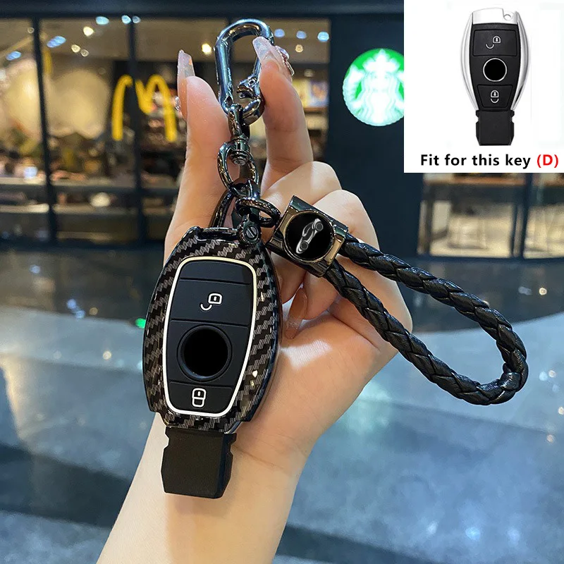 ABS Carbon Fiber Car Key Case Cover Shell in Sleek Black Finish