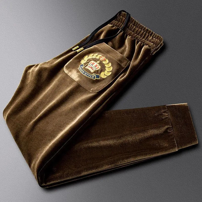 2022 new brand cargo pants Light luxury winter strappy casual pants men's new trend all-match handsome  gold velvet sweatpants