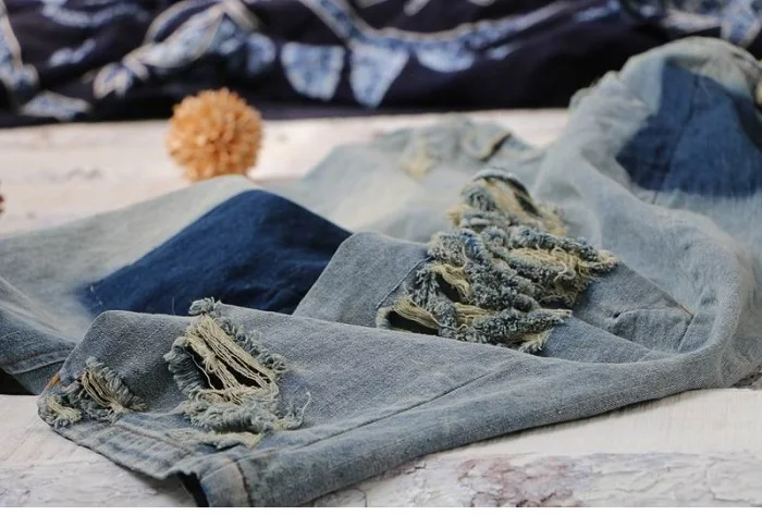 Cotton Denim Vintage Washed Loose Trousers Summer and Autumn Women's Artistic Casual Wide Leg Ripped Jeans