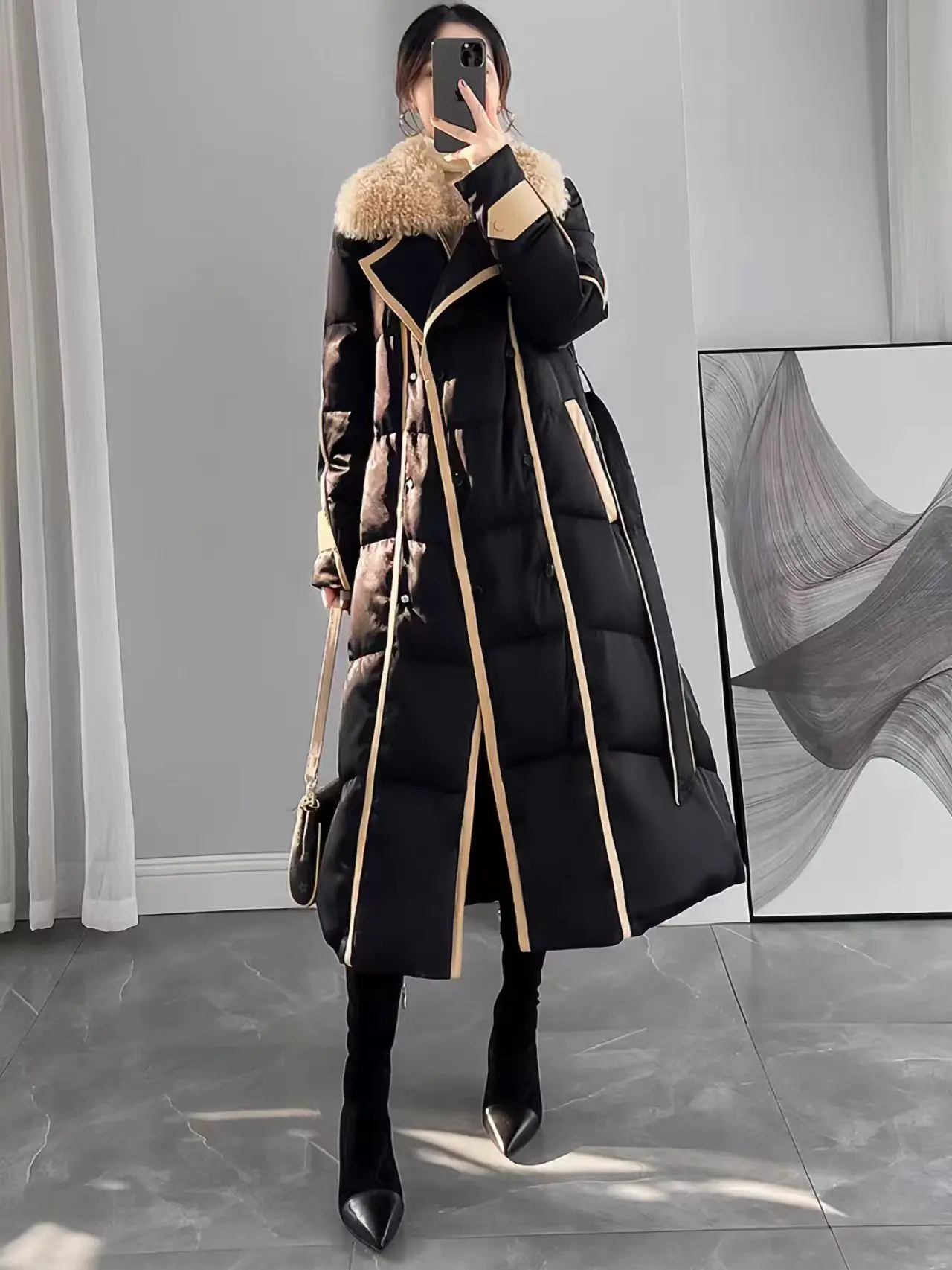 Large Collar Down Jacket, Korean Design With a Tie Up Waist Length Jacket, Women's Winter New 2023