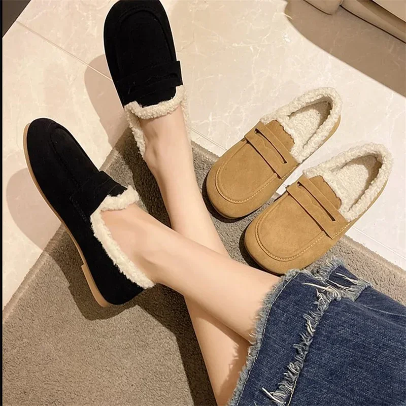 Suede round toe plush winter women's shoes