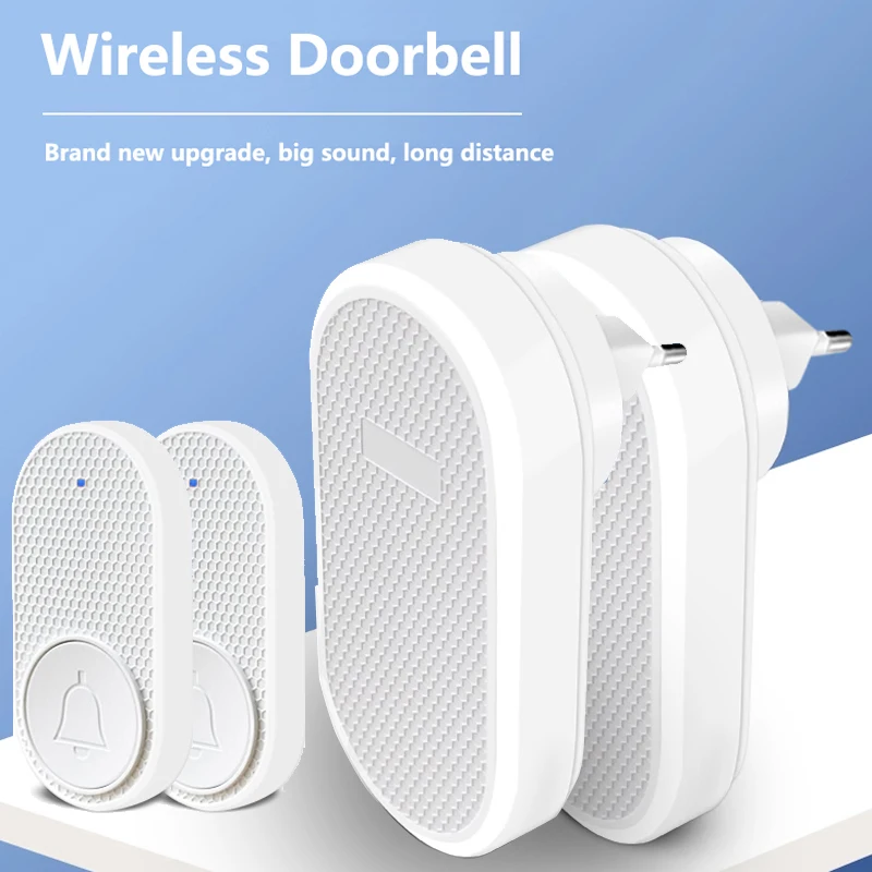 Wireless Smart Home Doorbell with Long-Range Control and Adjustable Volume - EU/US Plug, White