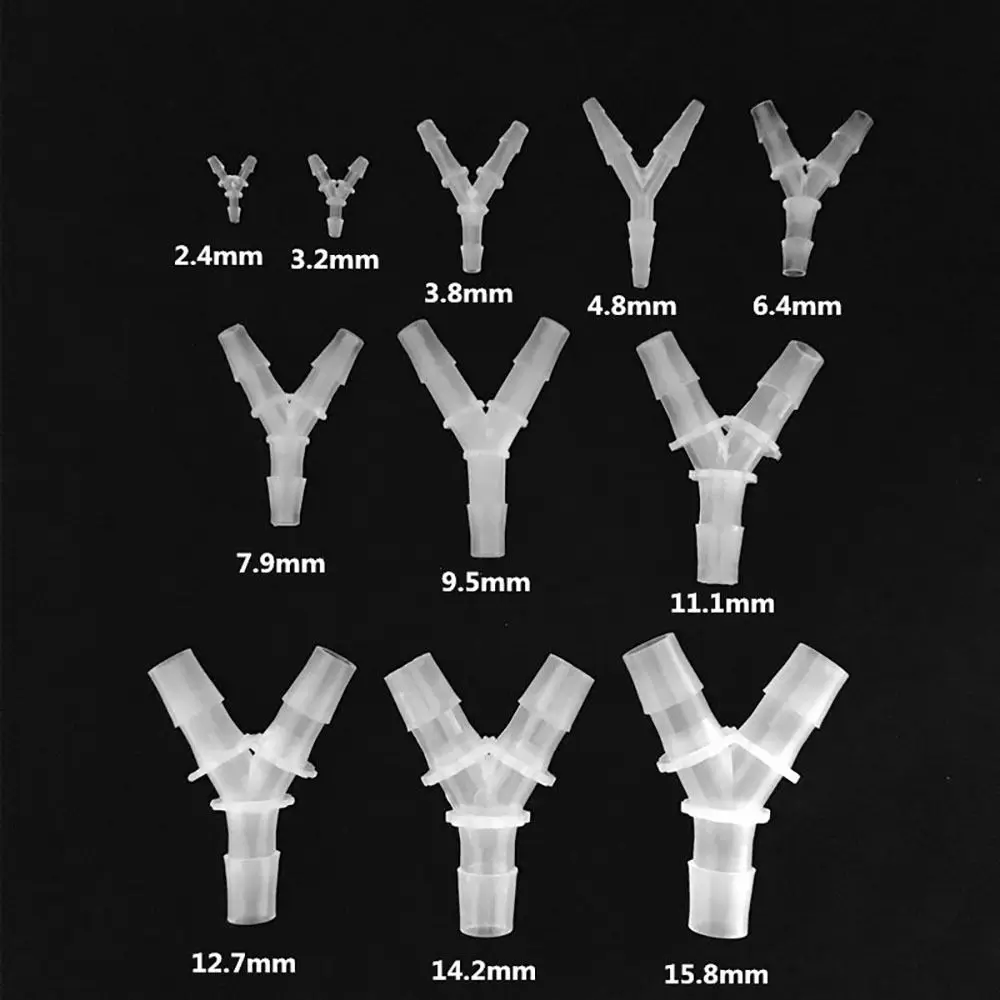 10Pcs 내구성 2.4-15.8mm Y 형 티 커넥터 플라스틱 PP PE 3 웨이 커넥터 수족관 물고기 탱크 피팅 용 소프트 호스 피팅