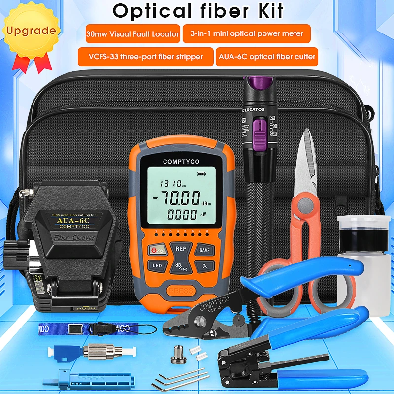 FTTH Fiber Optic Tool Kit AUA-M7 Mini Optical Power Meter/AUA-6C Fiber Cleaver/30mw Visual Fault Locator/Optical Fiber Stripper