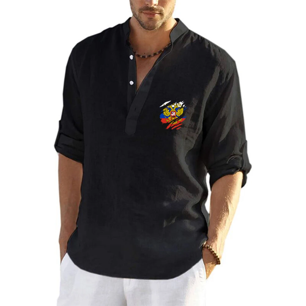 Russian Flag Quick Drying Breathable Summer Long Sleeve Mens Casual Shirt