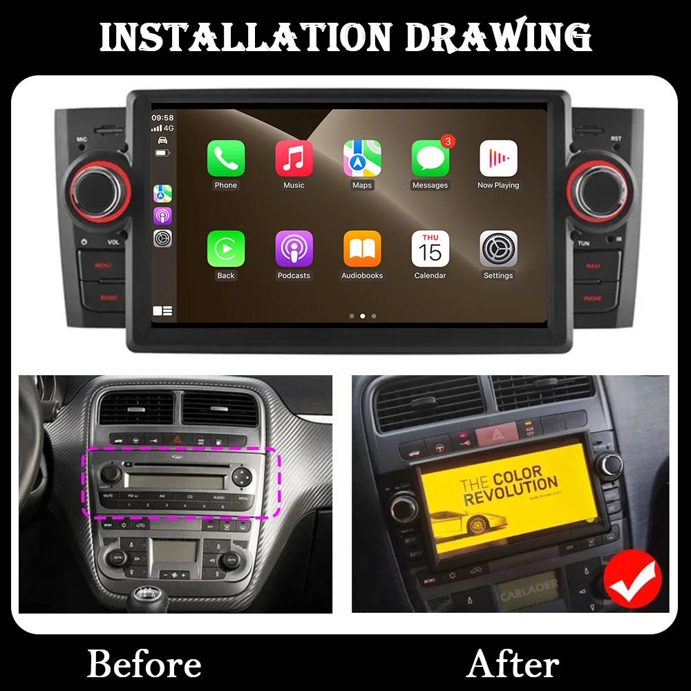 Dla Fiat Grande Punto Linea 2007 2008 2009 2010 2011 2012 nawigator GPS Carplay Radio Stereo 7 ''Android 13 samochodowe Multimedia Wifi