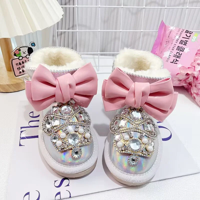 

Silver rhinestone hand custom velvet warm boots with pearl lovely border winter fur boots women's 35-40