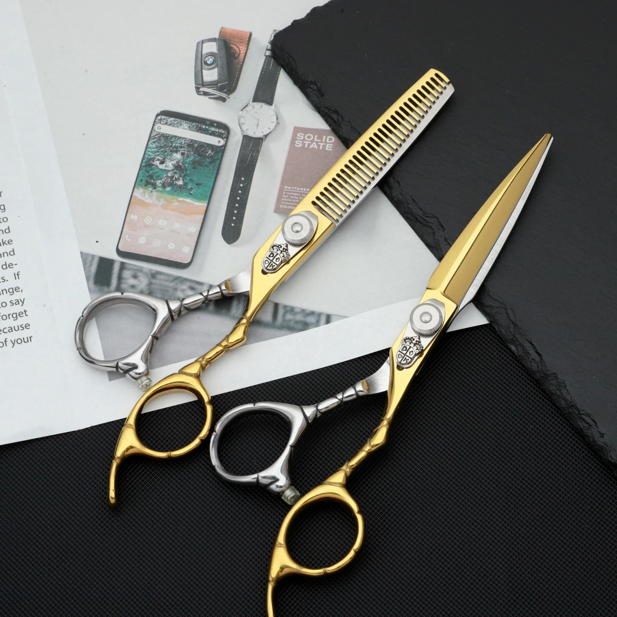 6-Zoll-Profi-Friseurscheren-Set 440C, multifunktionale dünne Haarschneideschere für Haarschnitt-Werkzeuge für Salon- und Familien – Detail 5
