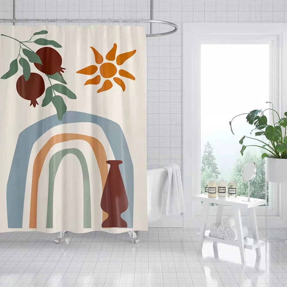 

Nordic Simplicity Shower Curtains Abstract Geometric Sun Printing Bath Curtain Waterproof Bathroom Screen Home Decoration