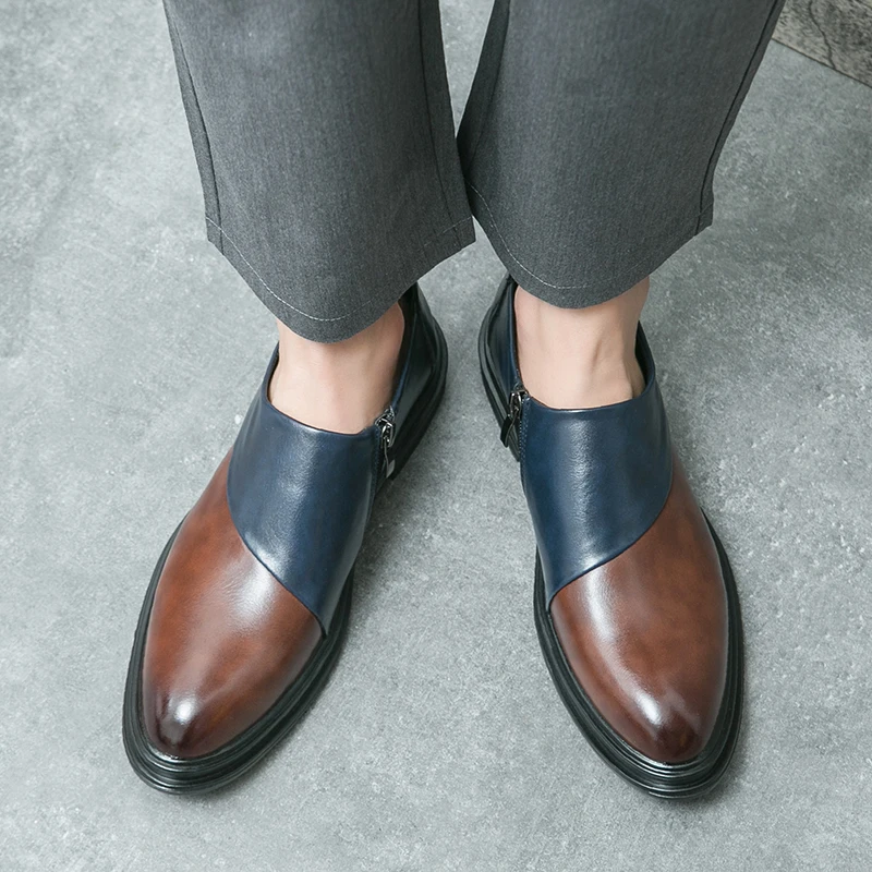 New British style men's matching color side zipper leather shoes for young men lazy foot business dress pointy men's shoes 6