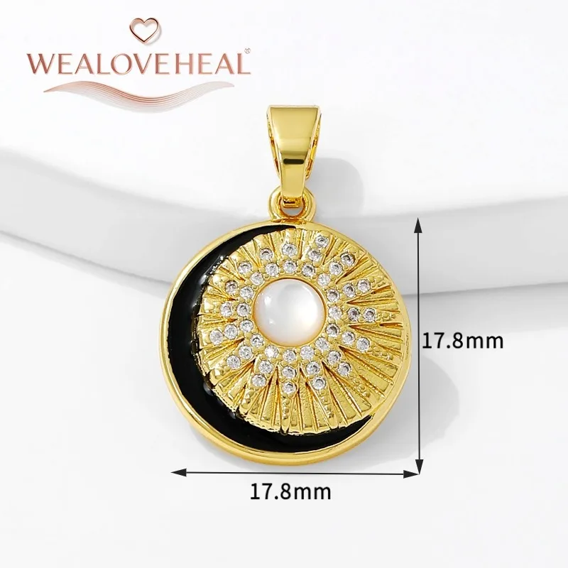Trendige Charms-Anhänger in Sonne/Mond/Herz/Hufeisenform, 18 Karat vergoldet, eingelegter Zirkonia, Schmuckherstellung, Anhänger, DIY-Halskette – Detail 21