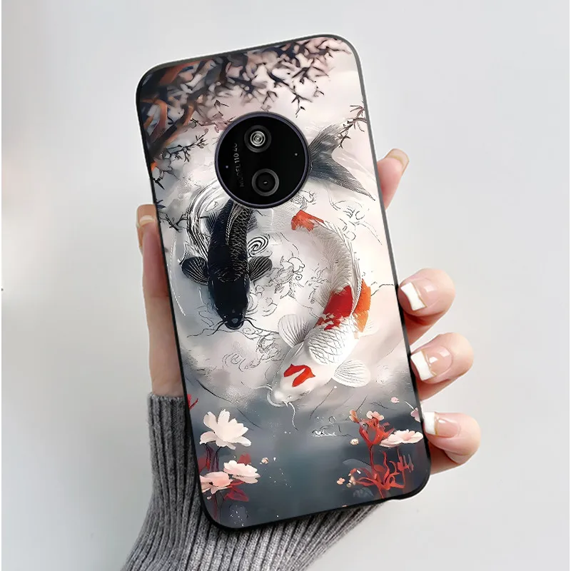 Aesthetic Shockproof Black Silicone Case with Sunset Pattern