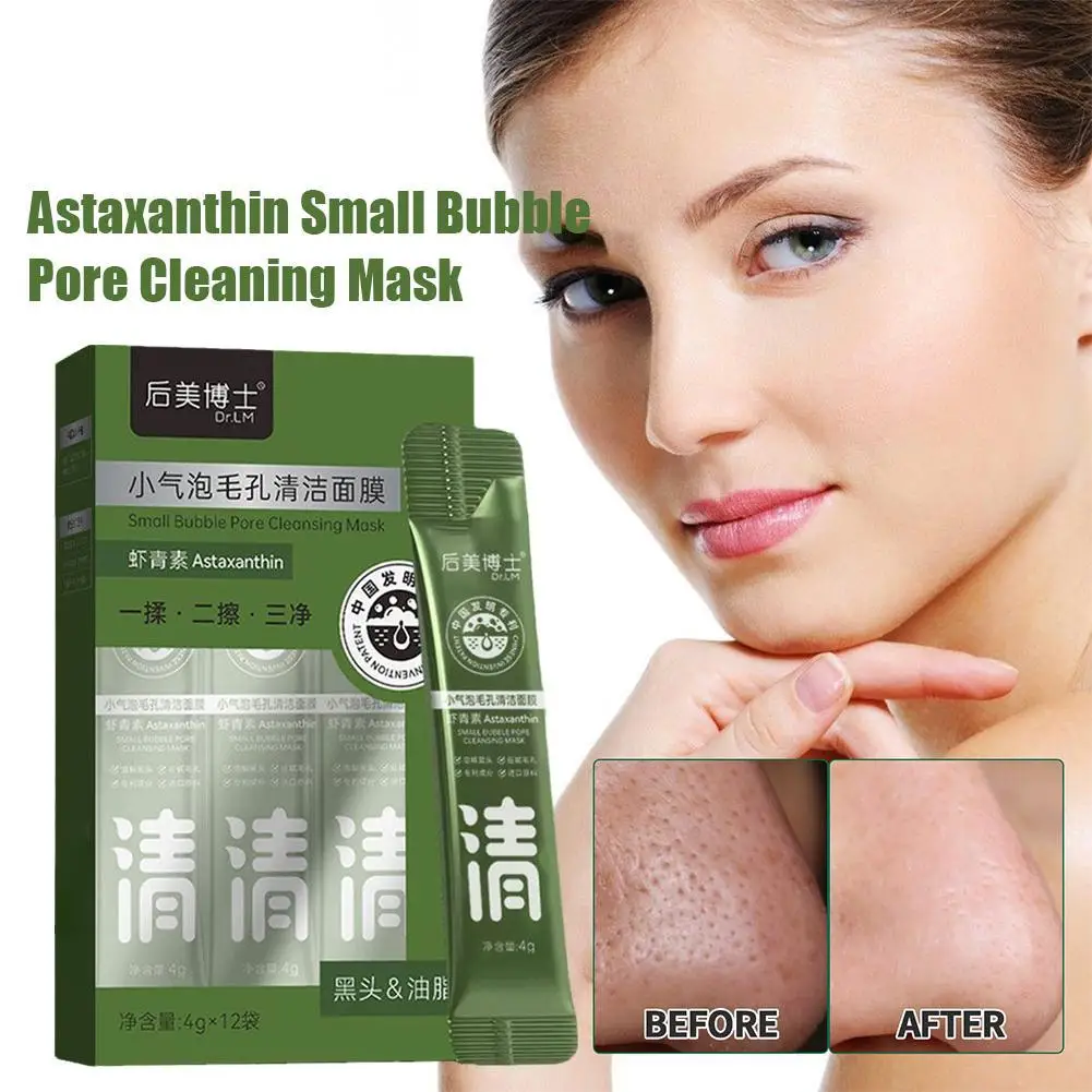 

4gX12pc Astaxanthin Small Bubble Pore Cleaning Mask Pore Repair Blackhead Mud Mask Whitening Cleansing Skin Deep Cleaning S H3W8