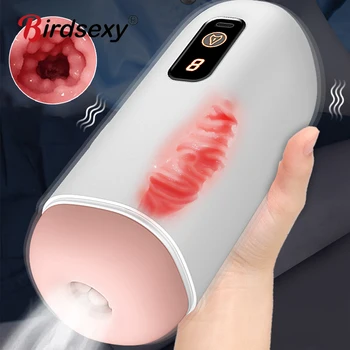 Automatic Sucking Male Masturbator with Vagina Real Pussy Pocket Multi Sounds Oral Climax Masturbators Cup