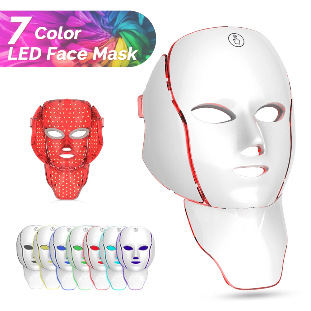 Face Neck Facial LED Mask 7 Colors Light Skin Rejuvenation Wrinkle Removal Face Beauty Mask Face Skin Care Mask Anti Acne