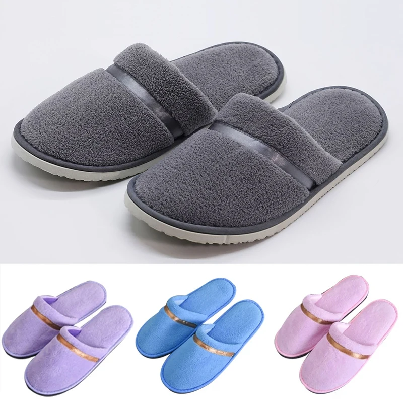 

1 Pair Travel SPA Hotel Slippers Coral Fleece Soft Shoes Warm Home Slippers Solid Color All-Match Comfortable Non-Slip Flip Flop