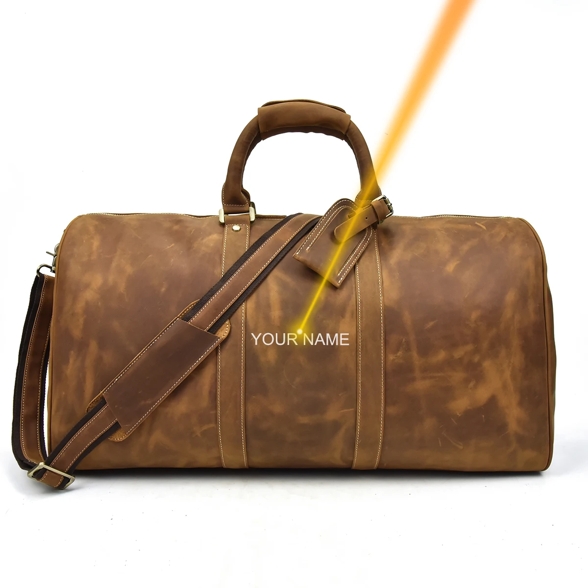 Sac de voyage vintage en cuir véritable pour homme, sac de week-end, sac à main pour la nuit, 3 jours, voyage d'affaires, 60cm  1524