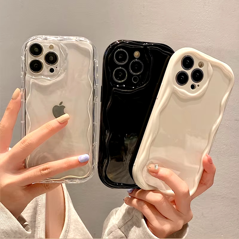 Clear Oval Curly Wave Bumper Phone Cases For iPhone 15 Pro Max Case iPhone 16 14 13 12 11 Pro Max XR X XS Max SE 7 8 Plus Cover