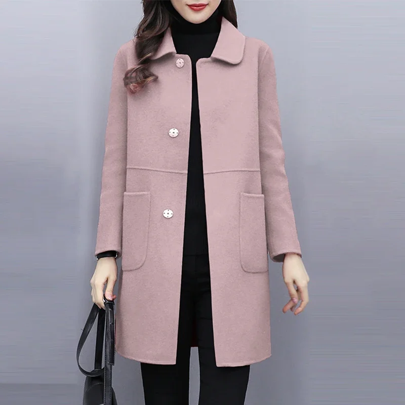 Fashion Blended Woolen Coat Women's Coat 2024 Autumn Winter Christmas Red Single-breasted Red Slim Wool Jacket Outwear Plus Size