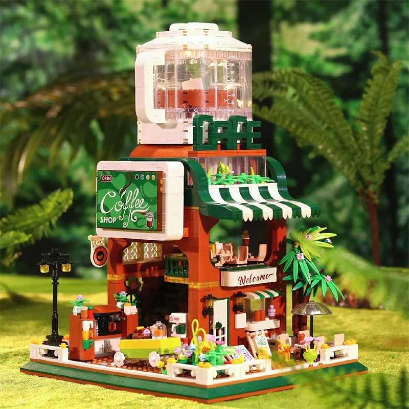 Small Lego Coffee Shop Cretive Mini Coffee Machine Shop Building