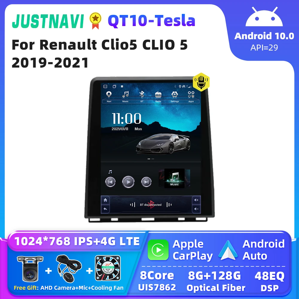 

Стерео-система JUSTNAVI QT10 9,7 дюйма в стиле Тесла для Renault Clio5 CLIO 5 2019-2021, автомобильное радио, мультимедийная навигация, Авторадио для Carplay