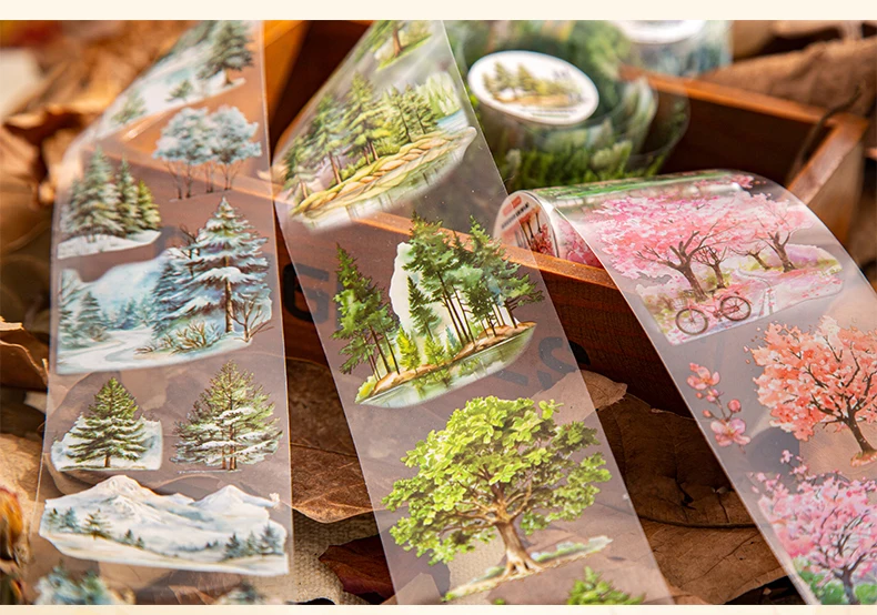 60mm * 2m PET Wald Baum Klebeband DIY Scrapbooking Dekor Fotoalbum Collage Junk Journal Materialien Planer ästhetische Bänder – Detail 7