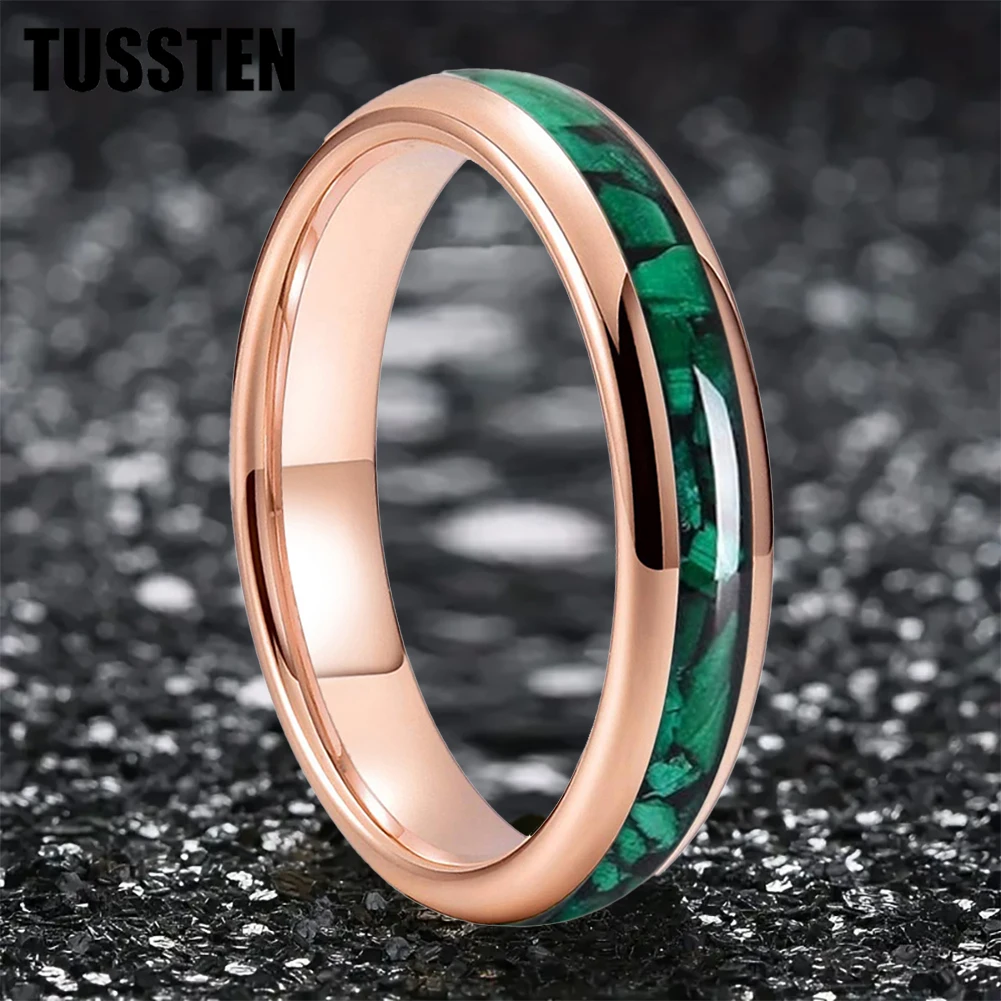 

TUSSTEN 4MM Men's and Women's Wedding Ring with Large particle green opal Stone Inset in the Groove for a Comfortable Fit