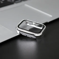 Luxury Bling Diamond Bumper Protector with Glass Case for 38MM Series 3 2 1 (Silver)