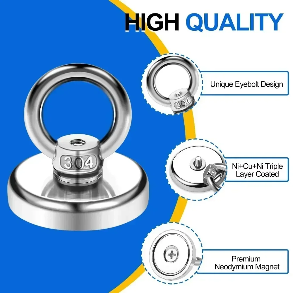 Super Strong Neodymium Magnet Heavy Duty Fishing Strong Magnetic Hooks with Countersunk Hole Eyebolt Salvage Searcher Magnets fishing magnets neodymium magnets magnetic hooks fishing accessories