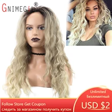 GNIMEGIL Ombre Blonde Wigs for Women Synthetic Hair Super Long Curly Wavy Wig with Free Part Hairline Body Wave Drag Queen Wig