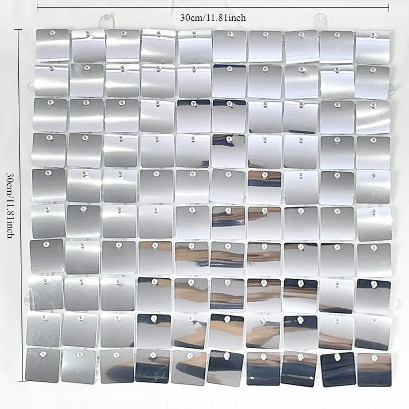 Silver Shimmer Wall Backdrop Panels - 12 Pack, 12x12 Inch Sequined Squares For Parties, Photo Booths, Events