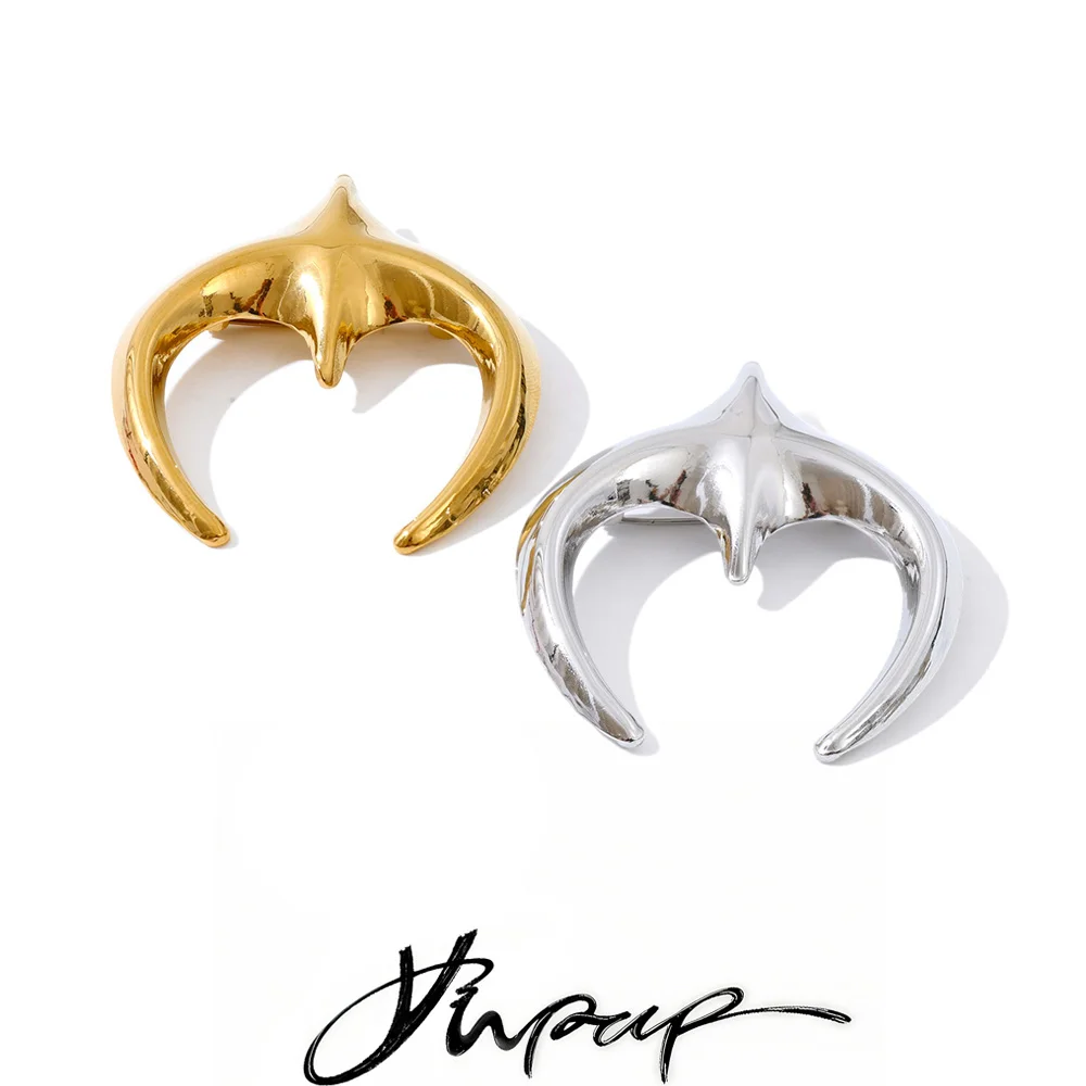 Yhpup Bull Horn Brooch Pin Stainless Steel Metal