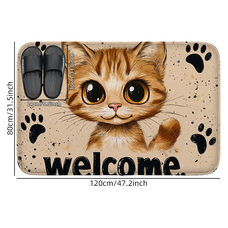 Non Slip Bathroom Rug with Cute Cat Paw Prints Washable 7MM Soft Mat for Home Decor