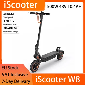 Scooter elettrico pieghevole iScooter W8 9,3", 500 W 48 V 10,4 Ah, 30-40 km, 40 KM/H, 120 kg, IPX4, sospensione anteriore/posteriore, nero
