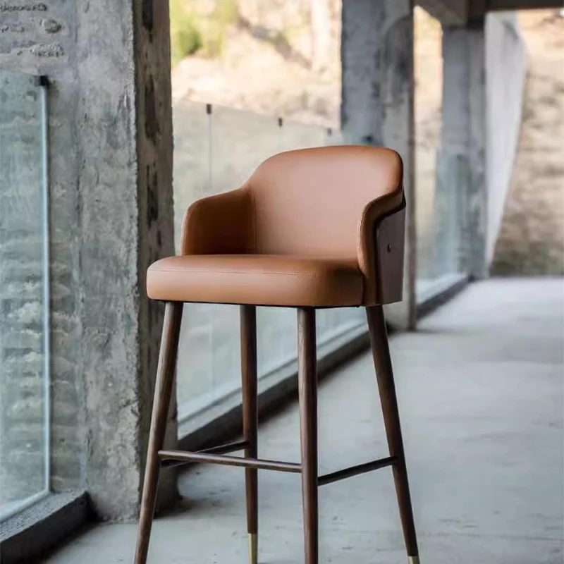 Solid Wood Leather Chair Chairs Luxury Breakfast Height Adjustable Manicure Kitchen Stool Wooden Counter Backrest Bar Outdoor