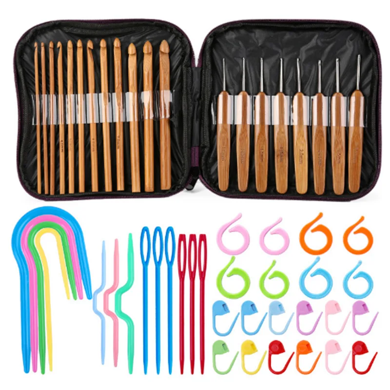 54/20pcs Bamboo Crochet Hooks Set Knitting Needles Weave Tools Yarn  Accessories Crochet Hooks Needles for Knitting Tool - AliExpress