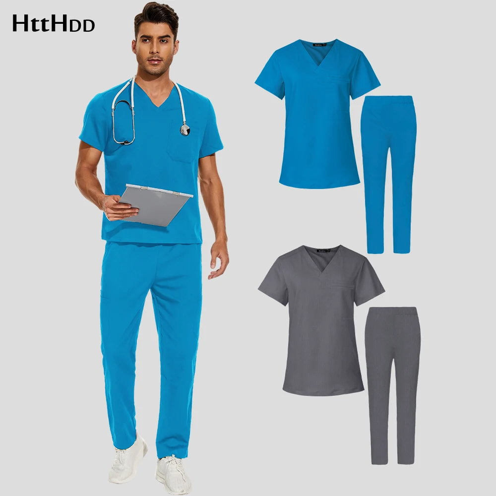 Hospital Scrub Tops Pants Nurse Nursing Uniform Spa Uniform Unisex
