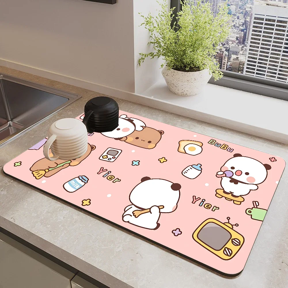 DUDU BUBU Cartoon Printed Dish Drying Mat Super Absorbent Coffee Drain Pad Tableware Quick Dry Rug Kitchen Dinnerware Placemat 3