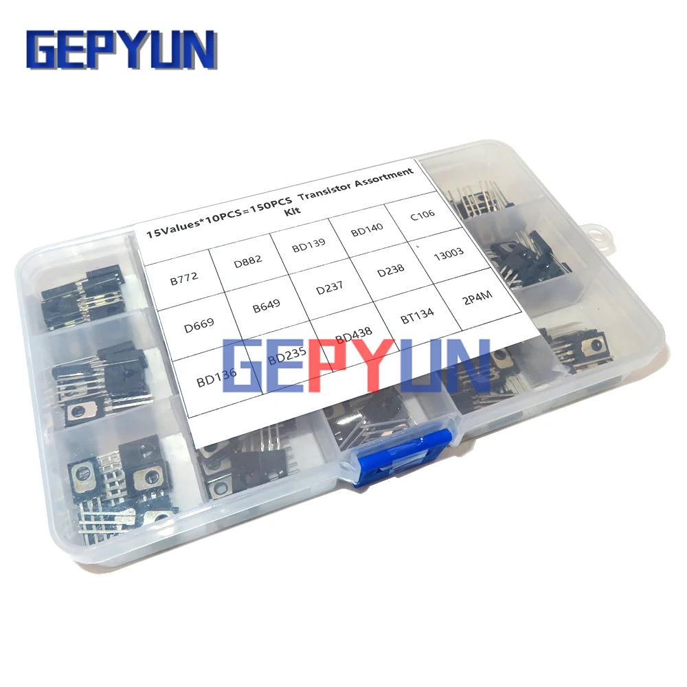 

150pcs TO-126 Transistor Assortment Kit pack B772 D882 BD139 BD140 C106 D669 B649 D237 D238 13003 BD136 BD235 BD438 BT134 2P4M