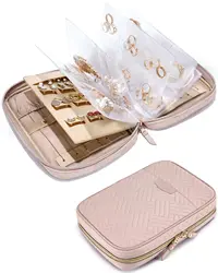 Elegant Jewelry Travel Organizer - Transparent Storage Case for Necklaces, Earrings, Rings, and Bracelets (Pink)