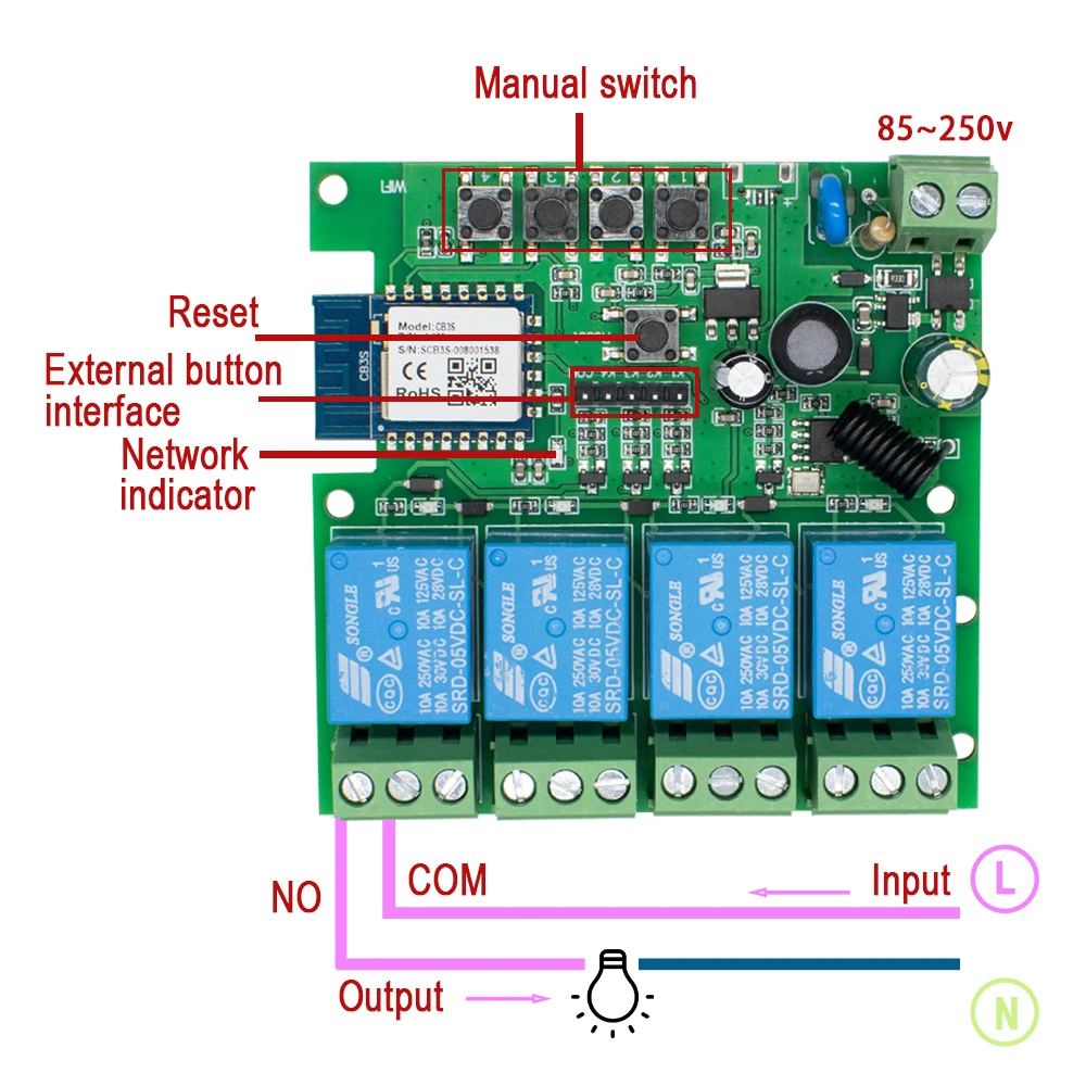 새로운 4채널 투야 모터 스마트 스위치 WIFI 릴레이 모듈 12V DC 7-32V AC 220V 85-250V RF433Mhz 리모컨 조명 스위치 (알렉사 지원)