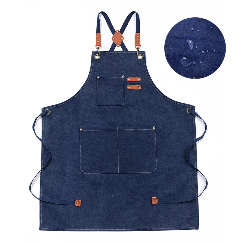 Thickened Cotton Canvas Apron Bib Men's Women's Home Cooking Kitchen Gardening Work Apron Coffee Barber Tea Shop Pocket