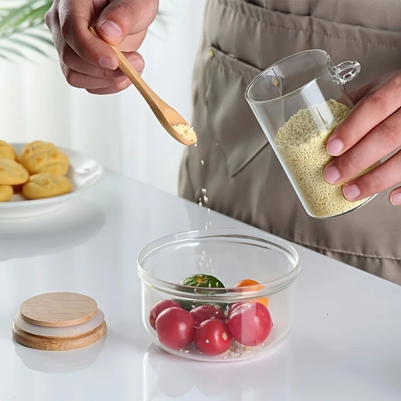 280ml Candy Jar, Biscuit Jar, Glass Storage Jar With Sealed Bamboo Lid And Spoon - 10oz Transparent Glass Bulk Food Storage Jar 2
