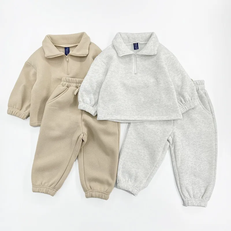 

Children's Fleece Suit Zipper Tracksuit Set for Boys Baby Girls Clothes Autumn Warm Pullover Sweatshirt Pants Sportwear Outfit