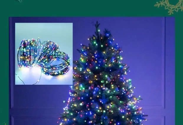 Albero di Natale con telecomando, 100 metri, luci a LED verde scuro, filo di rame, luci a forma di ratto_voghion.com