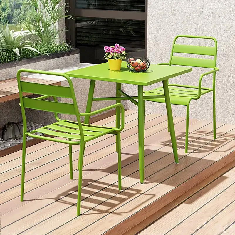 Outdoor courtyard leisure balcony tables and chairs milk tea shop cafe outside iron modern simple outdoor combination