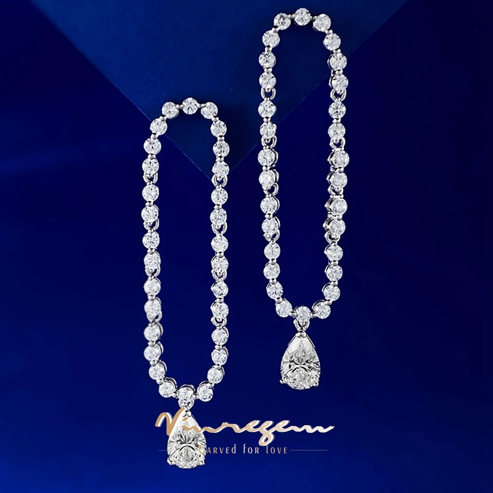 

Vinregem Pear Cut 6*9 MM Lab Created Sapphire Gemstone Water Drop Earrings Luxury 925 Sterling Silver Fine Wedding Party Jewelry