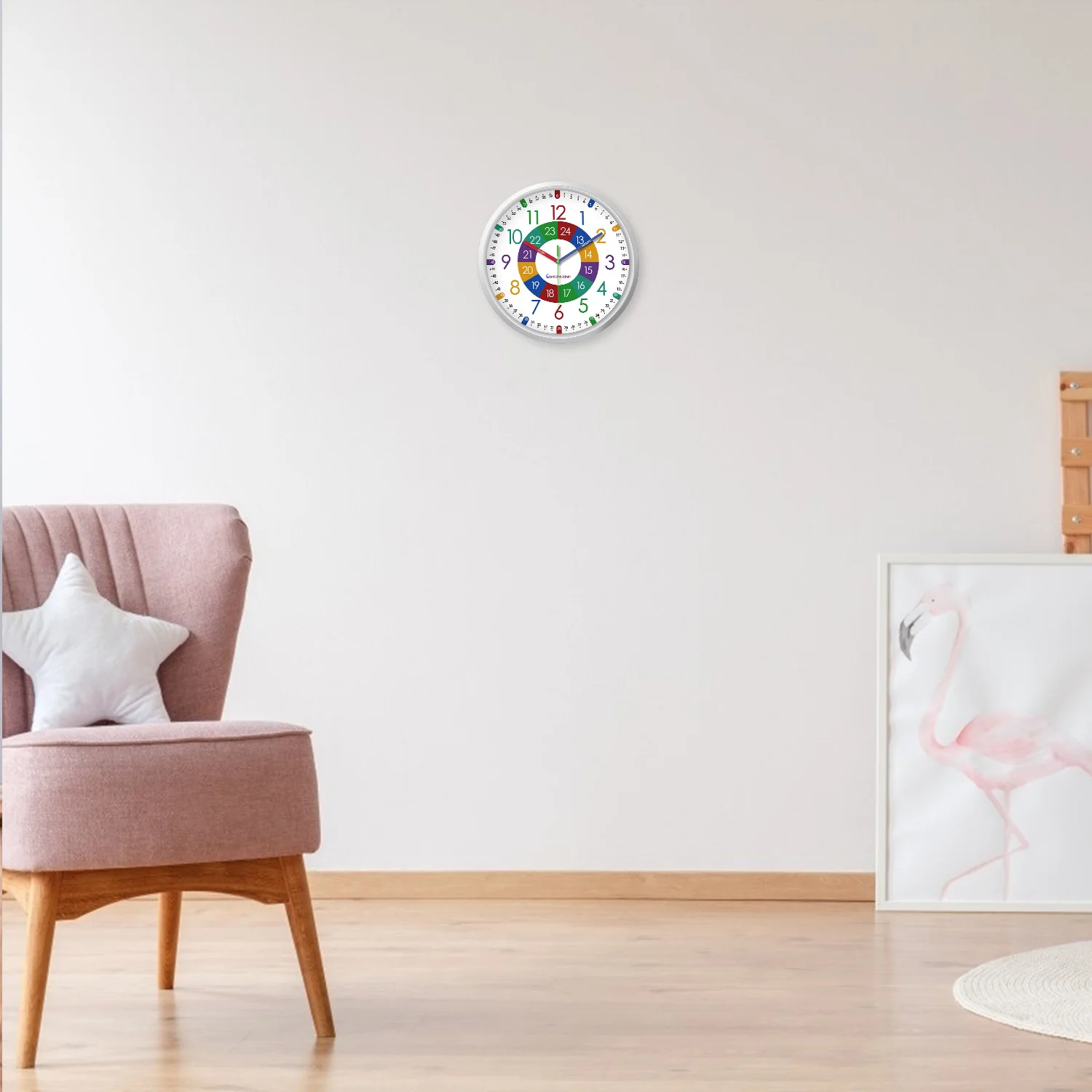 8inch Creative Colorful Digital Pattern Plastic Glass Teaching Wall Clock Living Room Bedroom Kitchen Home Decoration Wall Clock Silent Quartz Holiday Gift