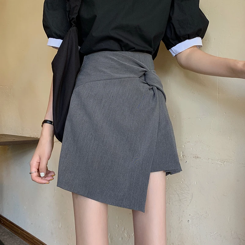 

Spring Half-length Skirt Women 2022 New Korean Version of Thin Pleated Skirt Irregular Knotted High Waist A-line Skirt